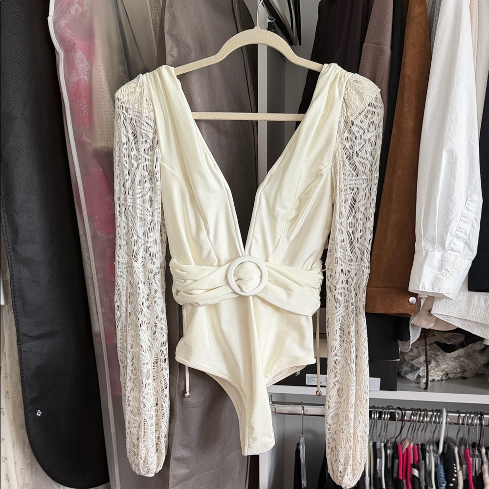 Cream/White PatBO swim bodysuit